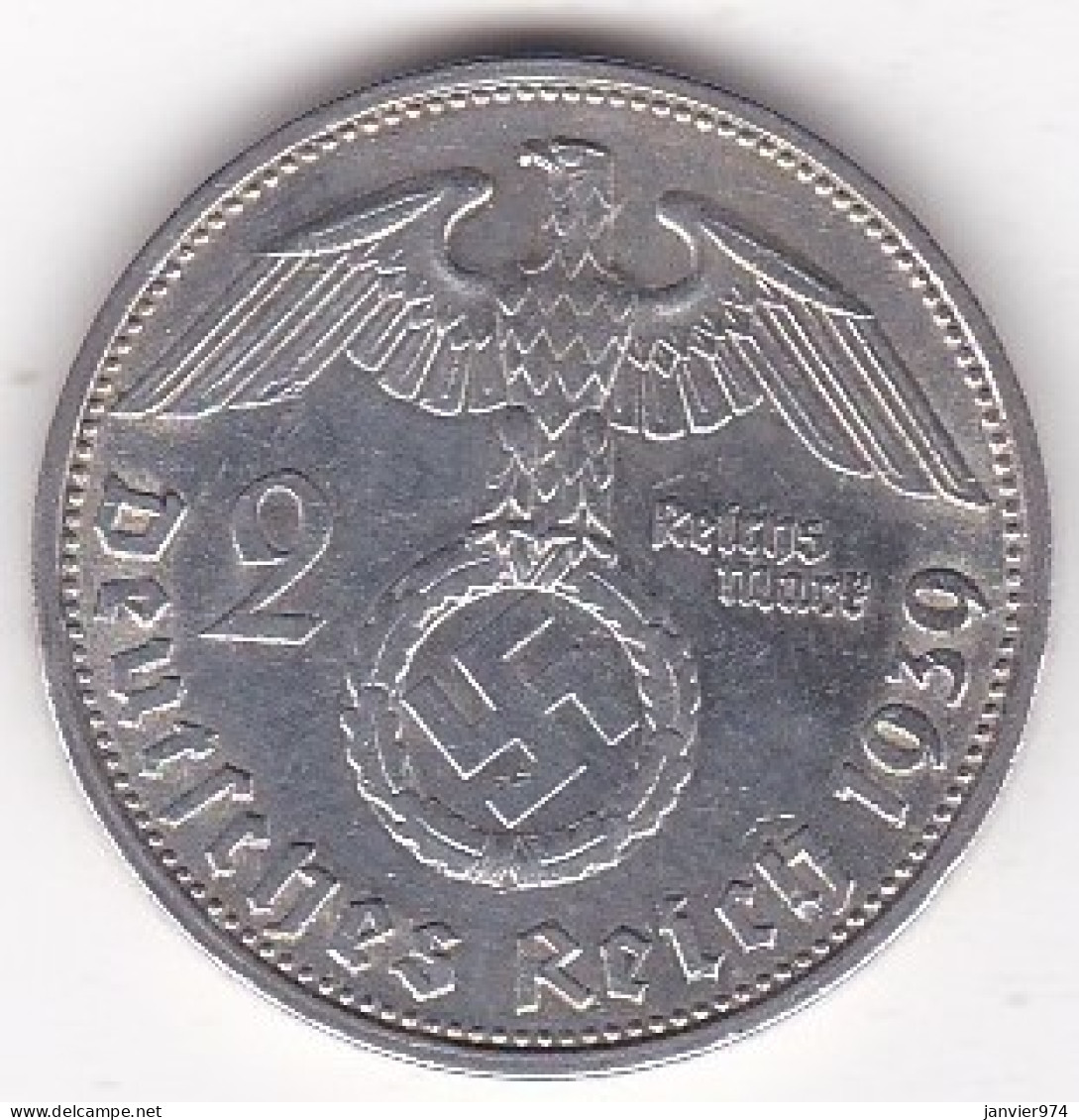 Allemagne 2 Reichsmark 1939 G Karlsruhe, Paul Von Hindenburg, En Argent - 2 Reichsmark