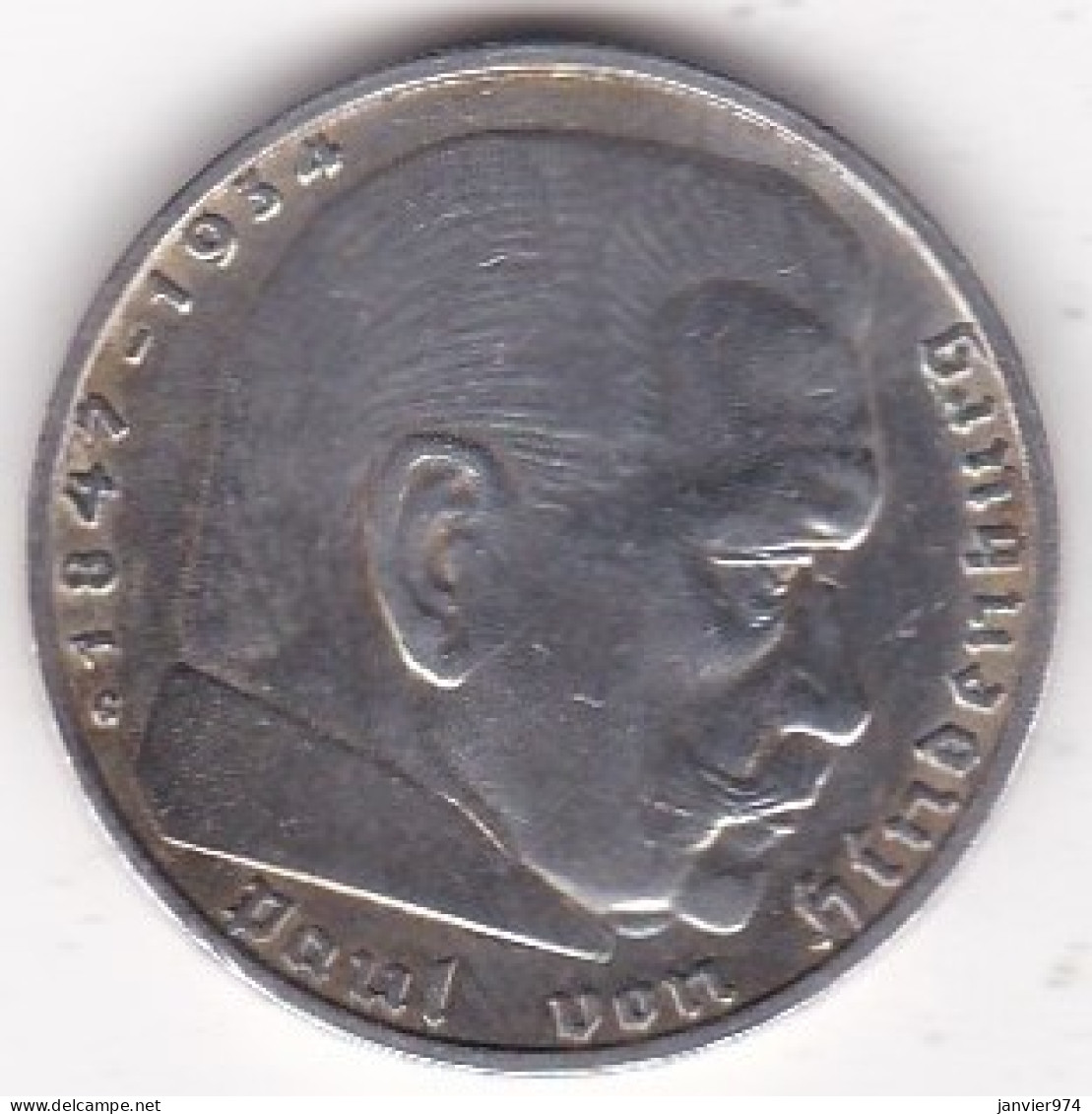 Allemagne 2 Reichsmark 1939 G Karlsruhe, Paul Von Hindenburg, En Argent - 2 Reichsmark