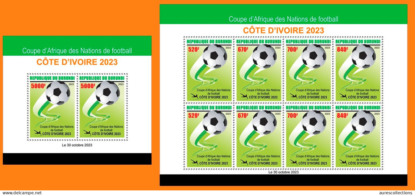 BURUNDI 2023 PACK 2 M/S - FOOTBALL SOCCER AFRICA CUP OF NATIONS IVORY COAST COTE D' IVOIRE - MNH - Fußball-Afrikameisterschaft