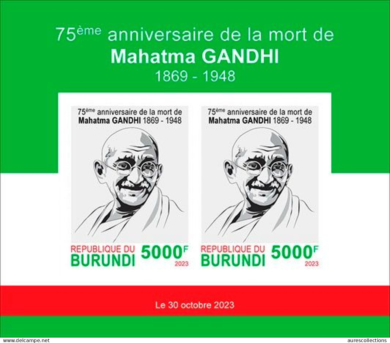 BURUNDI 2023 IMPERF PACK 3 X  SHEETS - MAHATMA GANDHI DEATH ANNIVERSARY - MNH - Mahatma Gandhi