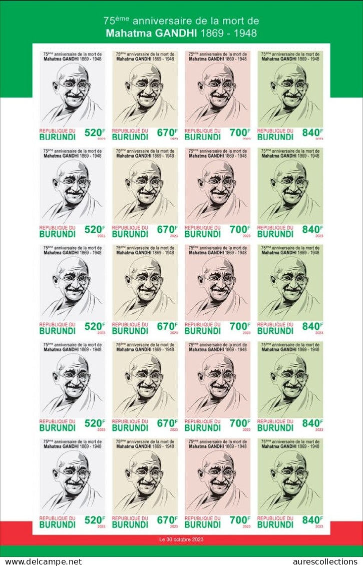 BURUNDI 2023 IMPERF PACK 3 X  SHEETS - MAHATMA GANDHI DEATH ANNIVERSARY - MNH - Mahatma Gandhi