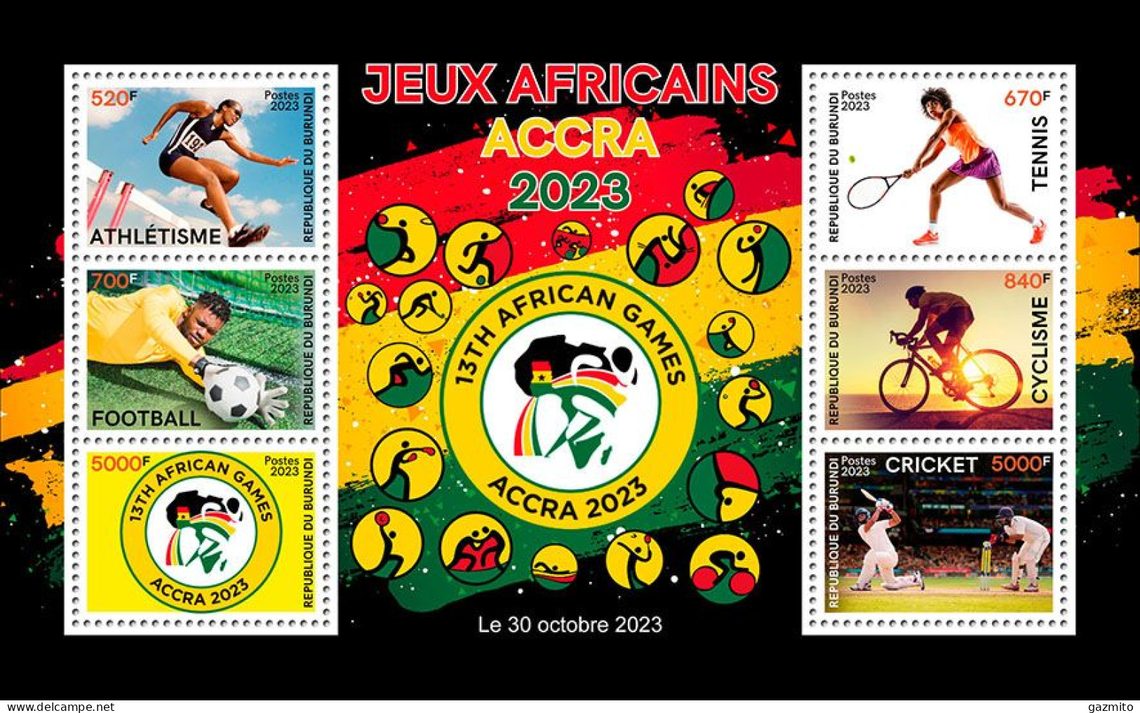 Burundi 2023, African Games. Athletic, Tennis, Football, Bike, Cricket, Sheetlet - Neufs