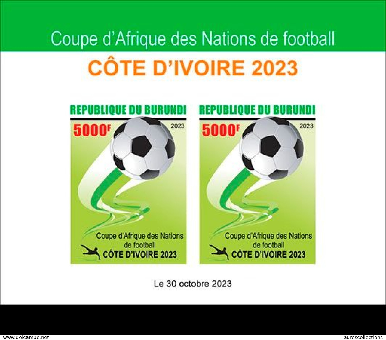 BURUNDI 2023 IMPERF PACK 2 M/S - FOOTBALL SOCCER AFRICA CUP OF NATIONS IVORY COAST COTE D' IVOIRE - MNH - Copa Africana De Naciones