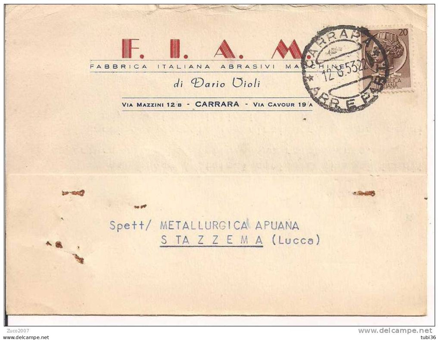 FIAM - CARRARA - CARTOLINA COMMERCIALE VIAGGIATA 1953 - - Carrara