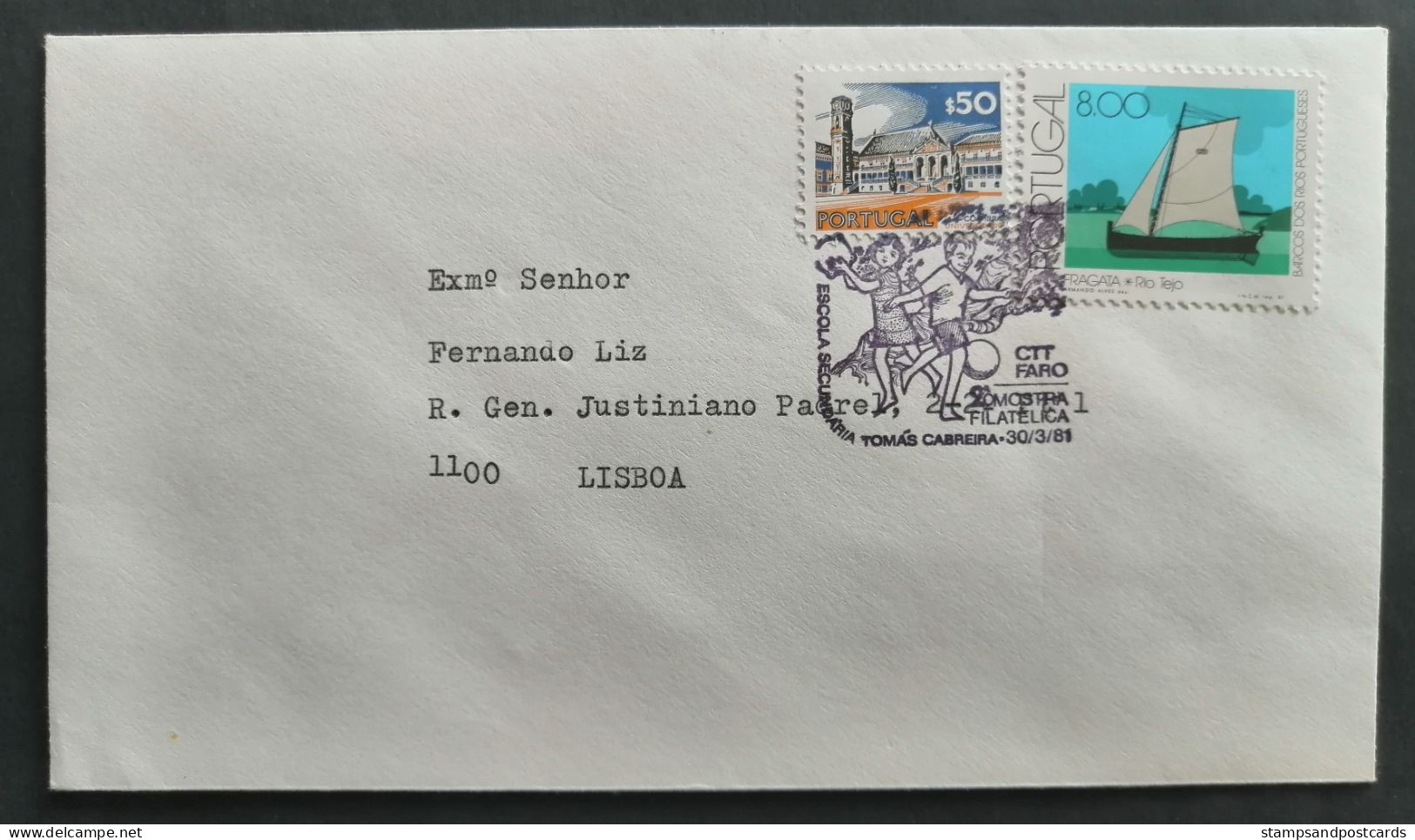 Portugal Cachet Commémoratif Expo Philatelique Ecole Tomas Cabreira Faro Algarve 1981 Event Postmark Stamp Expo - Postal Logo & Postmarks