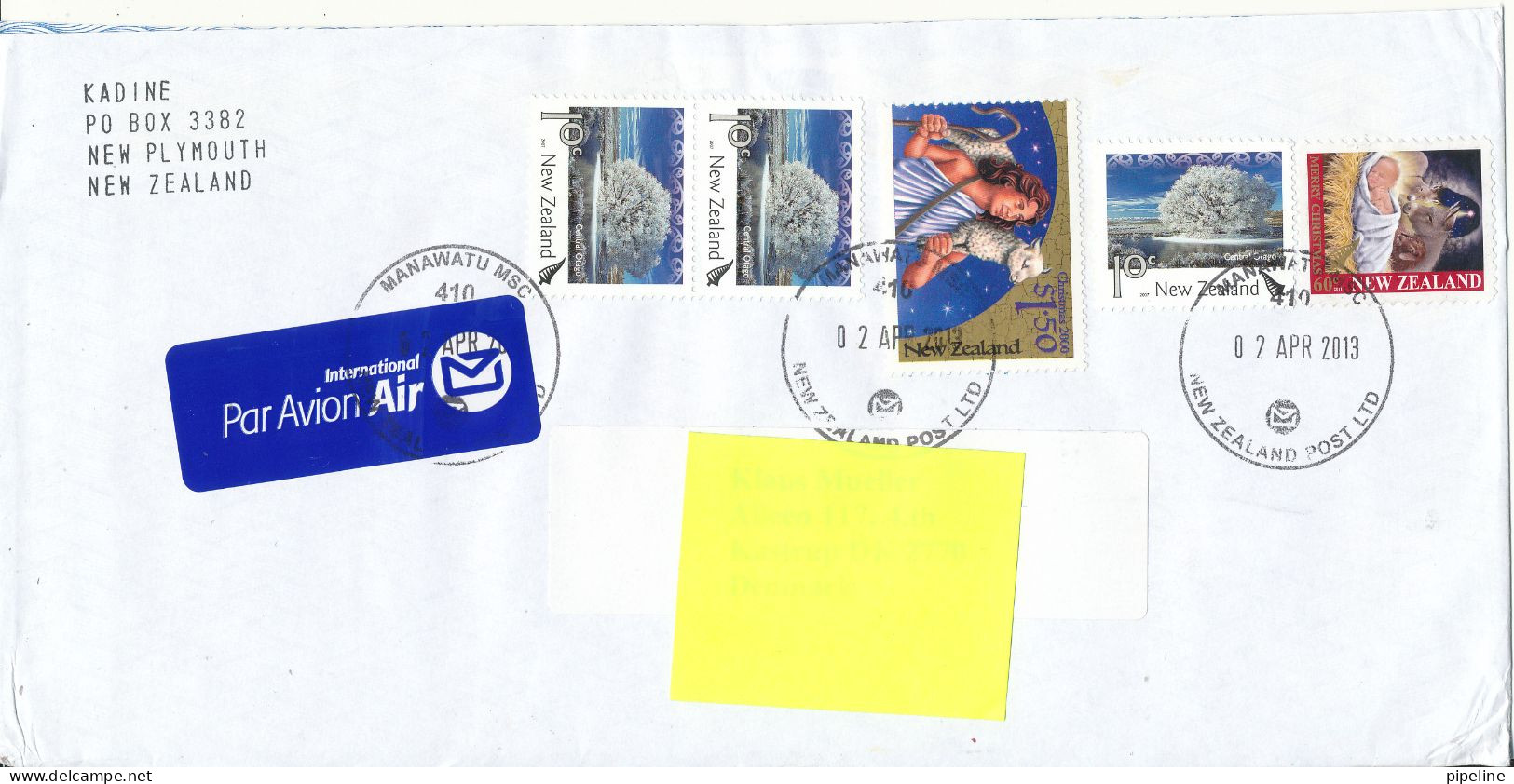 New Zealand Cover Sent To Denmark 2-4-2013 Topic Stamps - Storia Postale