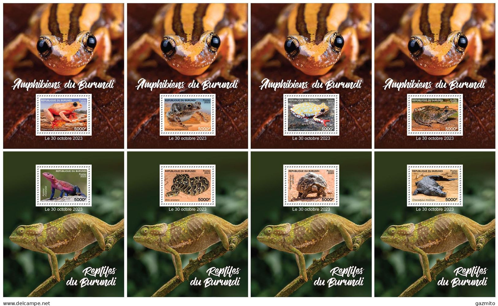 Burundi 2023, Anphibius, Frogs, Turtrle, Snake, Crocodile, 8BF - Nuovi