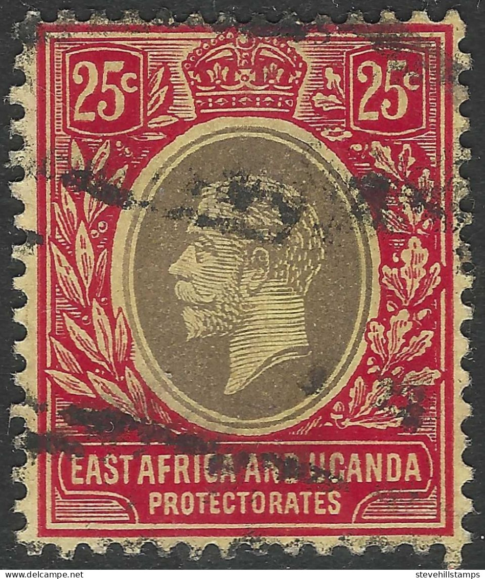 East Africa & Uganda Protectorates. 1912-21 KGV. 25c Used. Mult Crown CA W/M. SG 50 - Protectorados De África Oriental Y Uganda