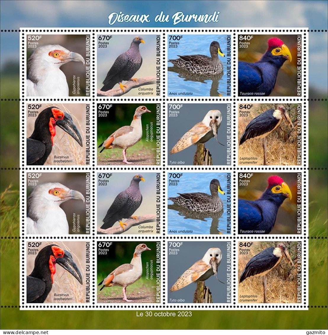 Burundi 2023, Birds Of Burundi, Duck, Owl, Henron, Sheetlet - Ongebruikt