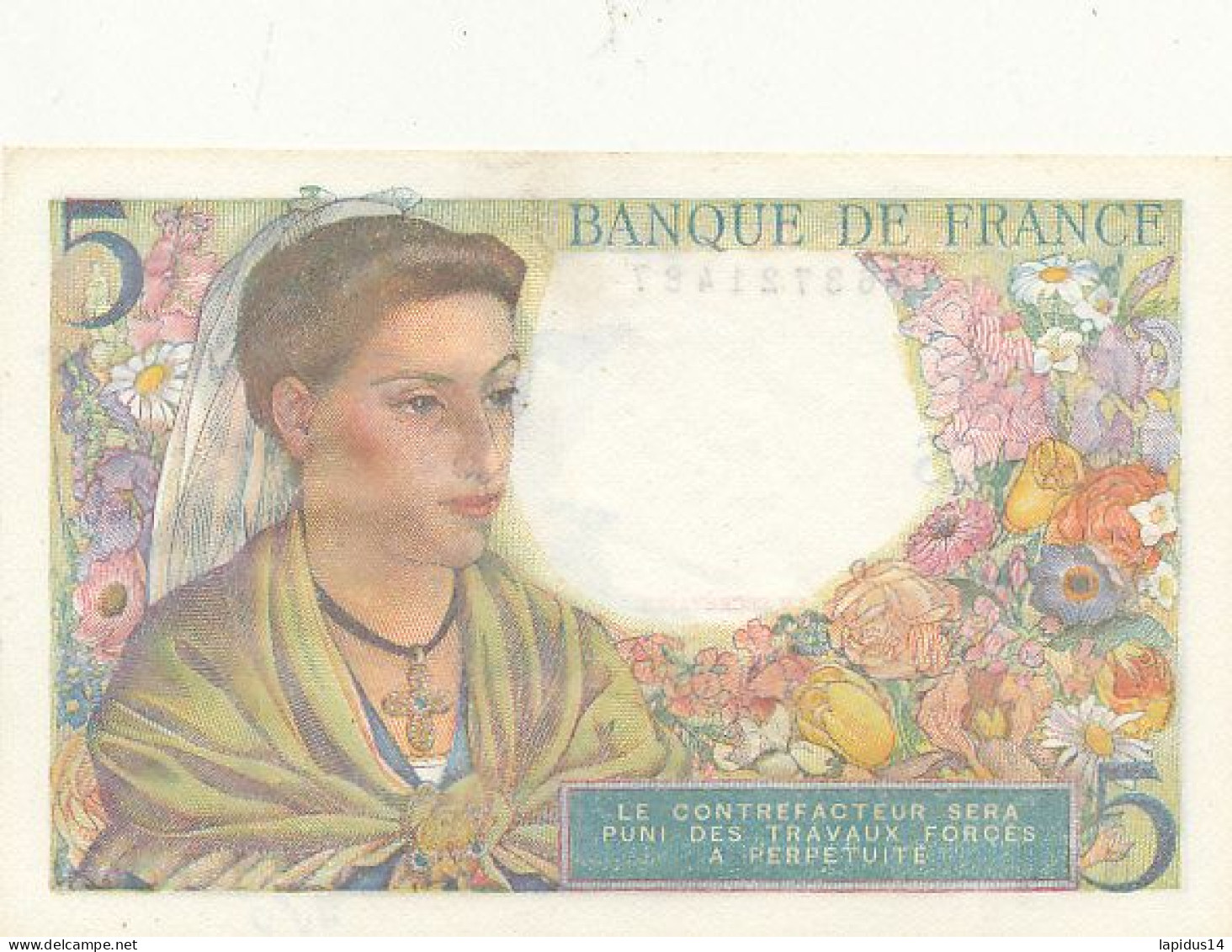 BILLET FRANCAIS   5 FRANCS    BERGER 1943   N 66   S .5-8-1943 S  21487 - 5 F 1943-1947 ''Berger''