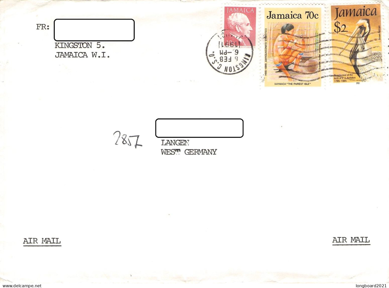 JAMAICA - AIR MAIL 1991 - LANGEN/DE / 1262 - Jamaique (1962-...)