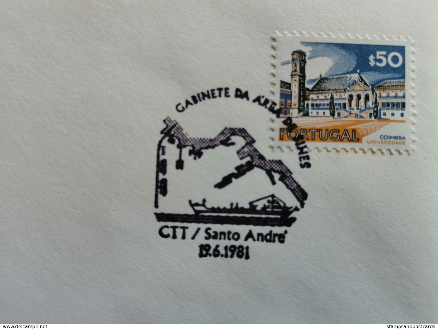 Portugal Cachet Commémoratif Cabinet Du Port De Sines Santo André 1981 Sines Harbor Office Event Postmark - Maschinenstempel (Werbestempel)