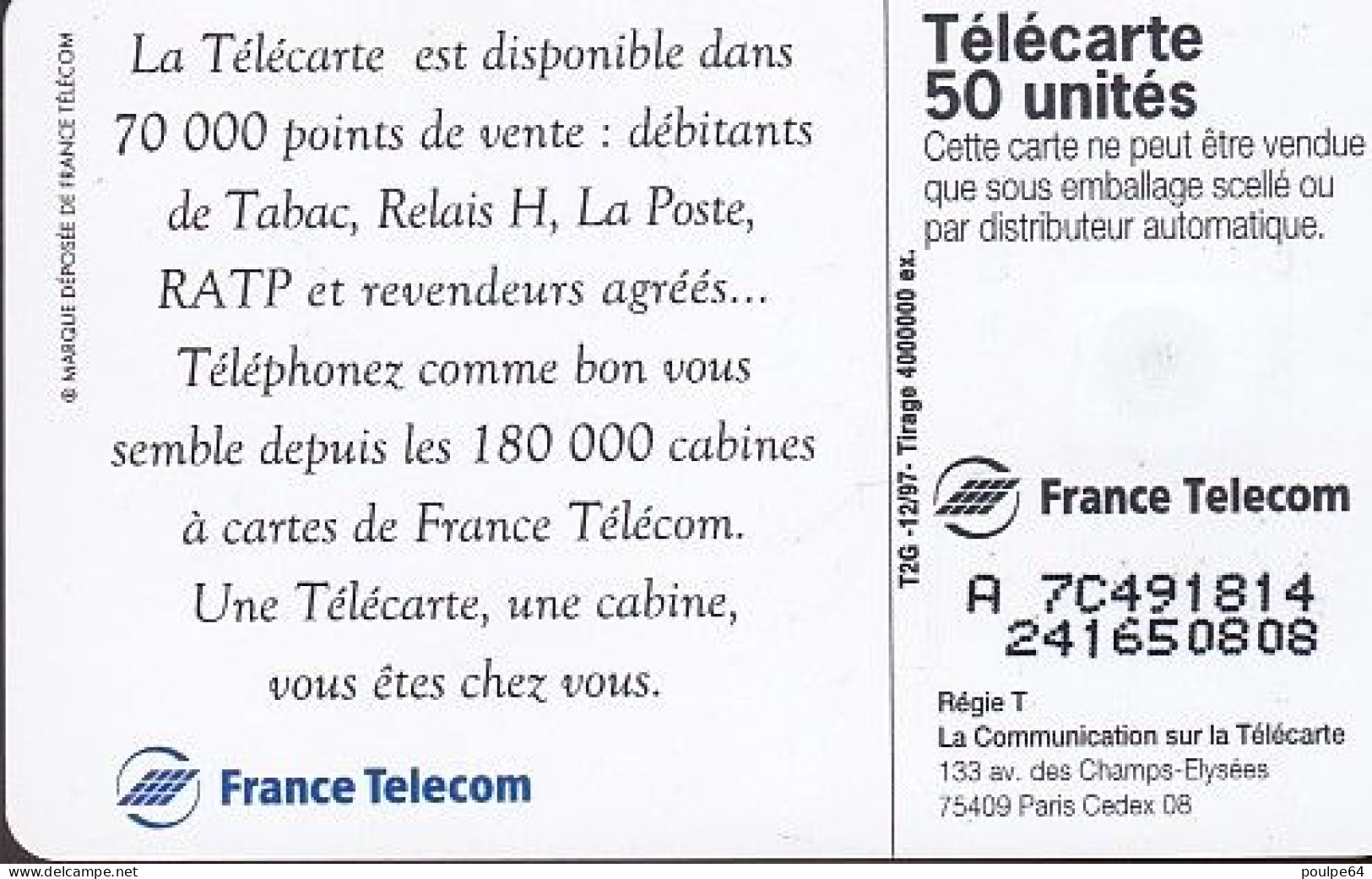 F813 12/1997 - GUITARE - F.T. - 50 SO3 - (verso : N° Noirs Deux Lignes - 2ème Ligne Vers La Droite) - 1997