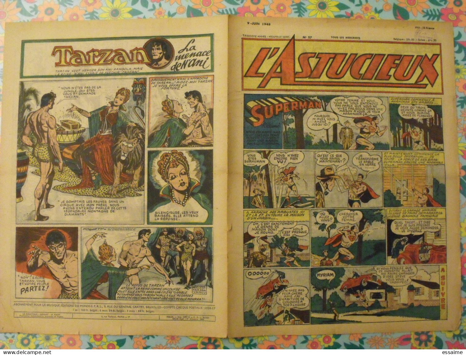 L'Astucieux N° 57 De 1948. N° Rare. Superman, Tarzan (hogarth) Pancho Villa Bob L'aviateur. A Redécouvrir - Sonstige & Ohne Zuordnung