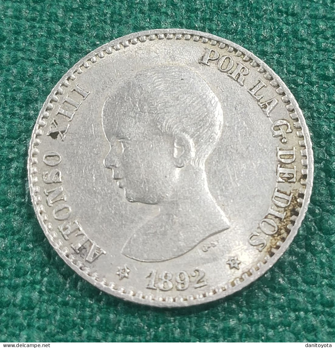 ESPAÑA. AÑO 1892. ALFONSO XIII 50 CTS DE PLATA *2*2. PESO 2.5 GR - Monedas Provinciales