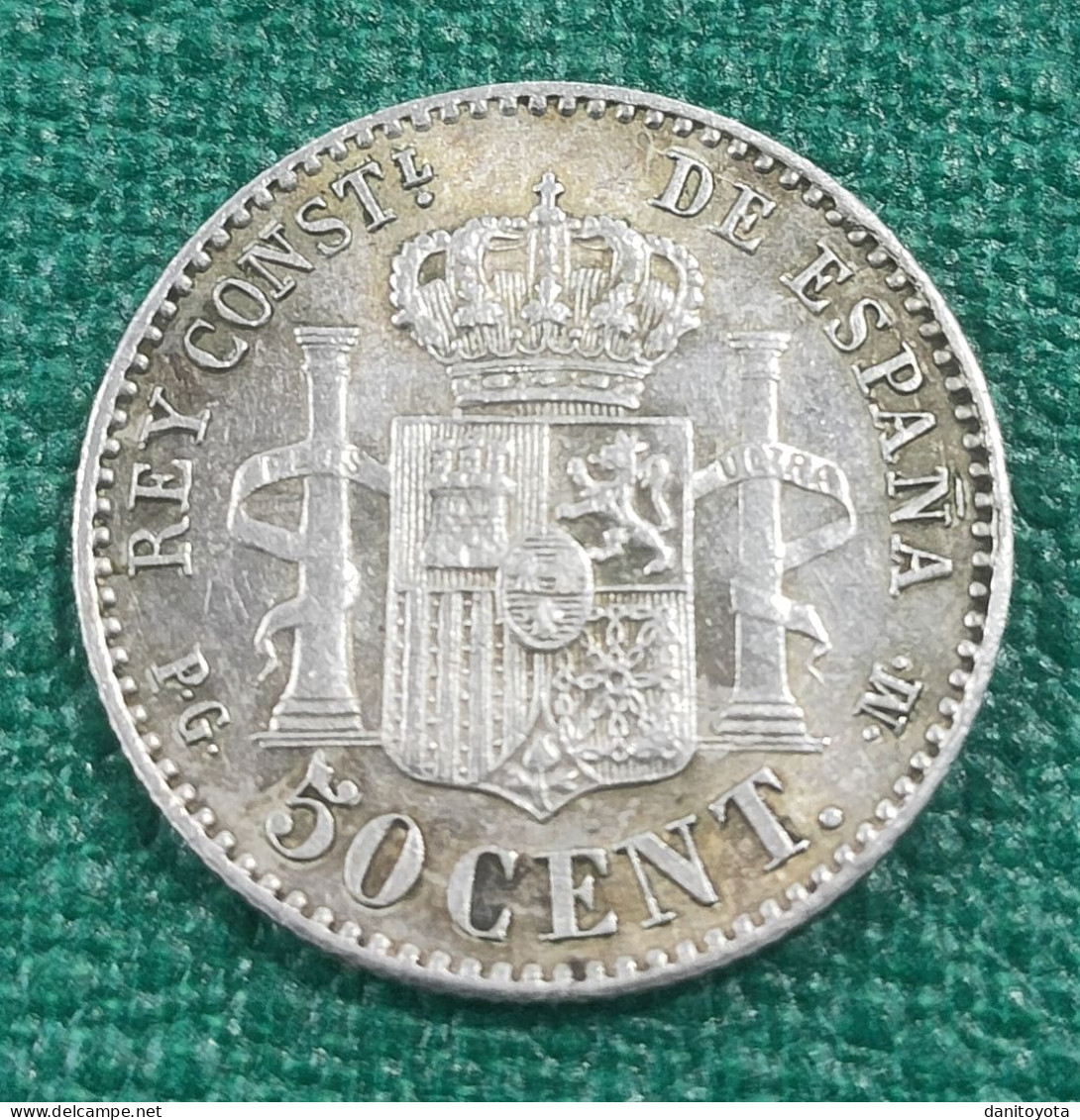 ESPAÑA. AÑO 1892. ALFONSO XIII 50 CTS DE PLATA *2*2. PESO 2.5 GR - Provinciale Munten