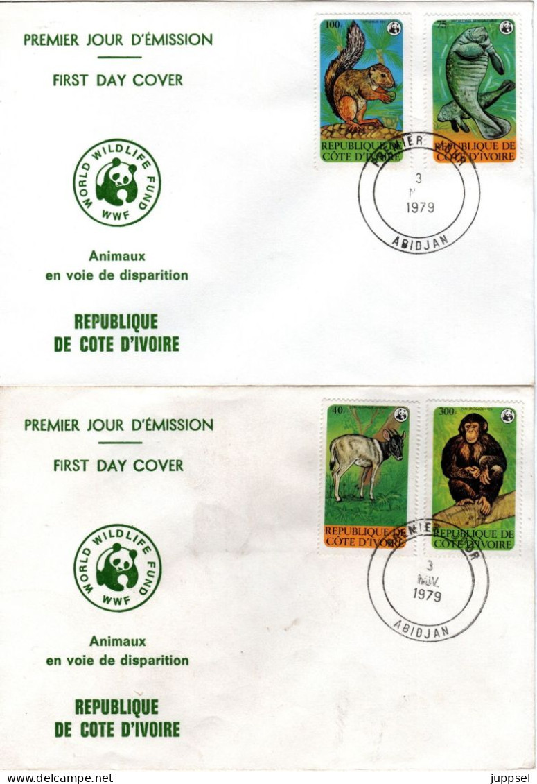 WWF Forerunner IVORY COAST 3 Local FDCs  / CÔTE D'IVOIRE 3 Lettres De Première Jour Animaux En Voie De Dispiration -1979 - Autres & Non Classés