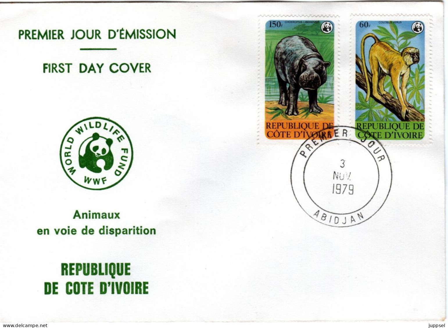 WWF Forerunner IVORY COAST 3 Local FDCs  / CÔTE D'IVOIRE 3 Lettres De Première Jour Animaux En Voie De Dispiration -1979 - Otros & Sin Clasificación