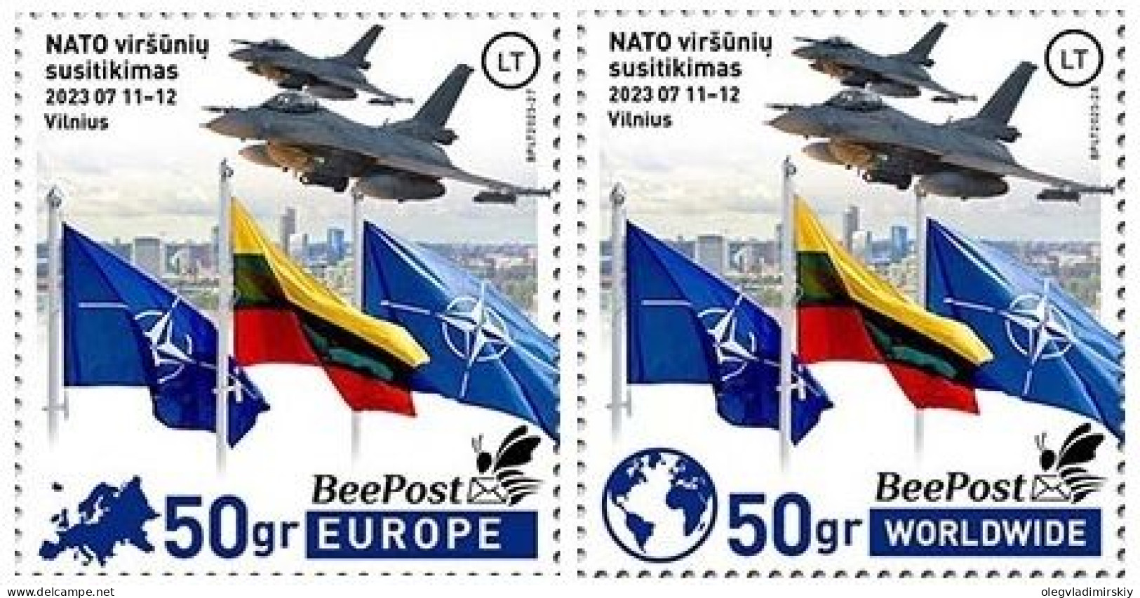 Lithuania Litauen Lituanie 2023 Summit NATO In Vilnius BeePost Set Of 2 Stamps MNH - NATO