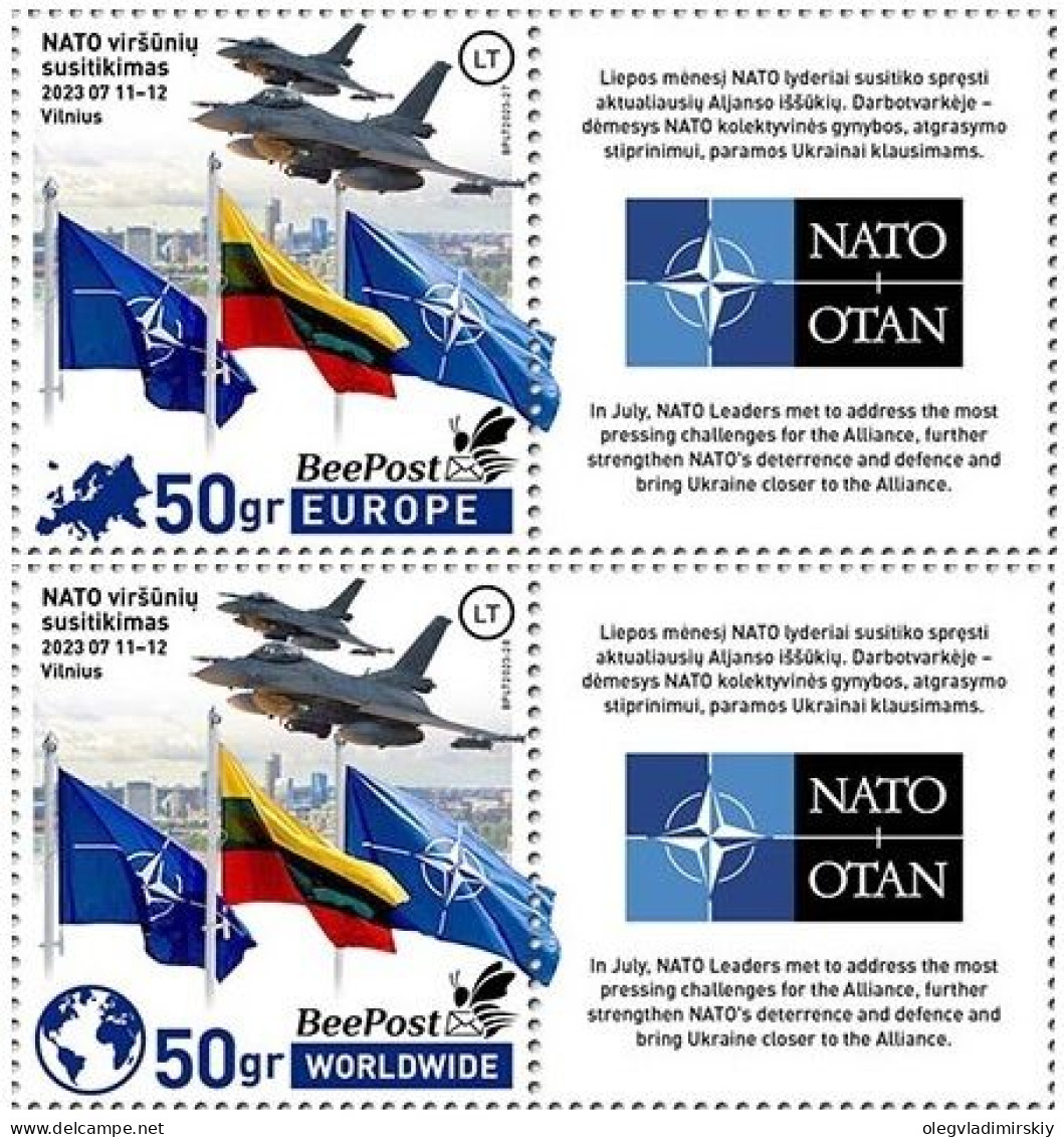 Lithuania Litauen Lituanie 2023 Summit NATO In Vilnius BeePost Set Of 2 Stamps And Labels MNH - NATO