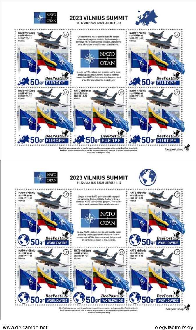 Lithuania Litauen Lituanie 2023 Summit NATO In Vilnius BeePost Set Of 2 Sheetlets MNH - OTAN