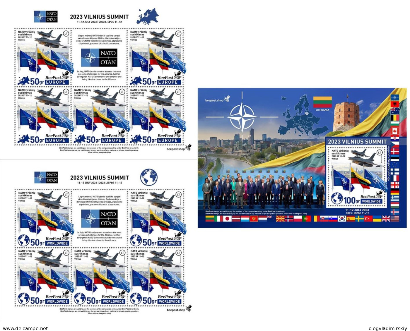 Lithuania Litauen Lituanie 2023 Summit NATO In Vilnius BeePost Set Of 2 Sheetlets And Block MNH - OTAN