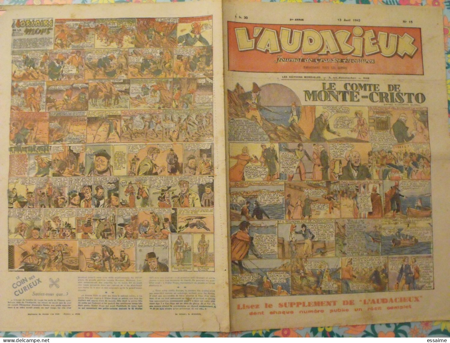 5 numéros de l'Audacieux de 1942. le comte de Monte-Cristo, le roi du far-west, christophe colomb. A redécouvrir
