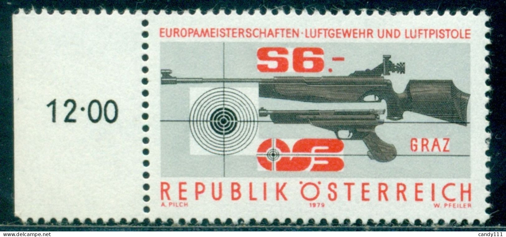 Austria 1979 Air Rifle,pistol,shooting,target,European Championship,Mi.1599,MNH - Waffenschiessen