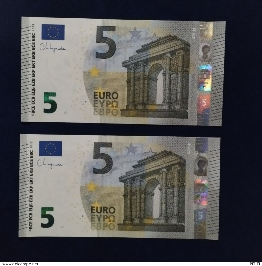 EURO SPAIN 5 V014A1 VC LAGARDE UNC, PAIR CORRELATIVE RADAR2 - 5 Euro