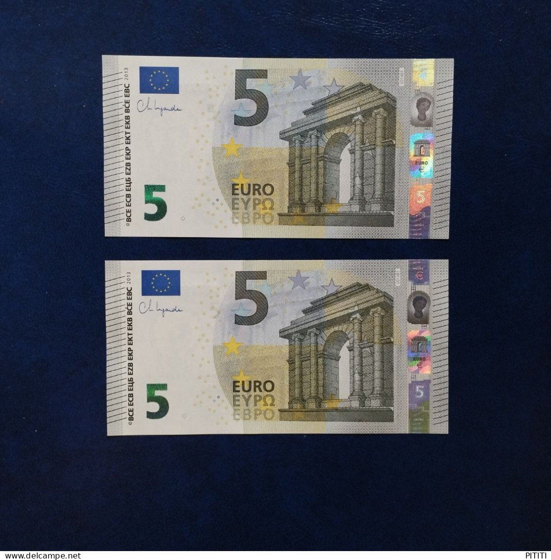 EURO SPAIN 5 V014B1 VC LAGARDE UNC, PAIR CORRELATIVE RADAR2 - 5 Euro