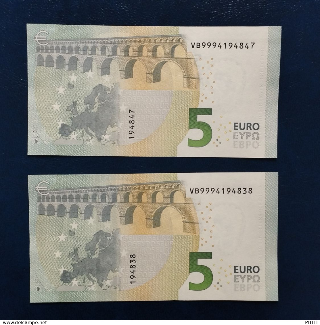 EURO SPAIN 5 V014C4 VB999 LAGARDE  UNC, PAIR CORRELATIVE - 5 Euro