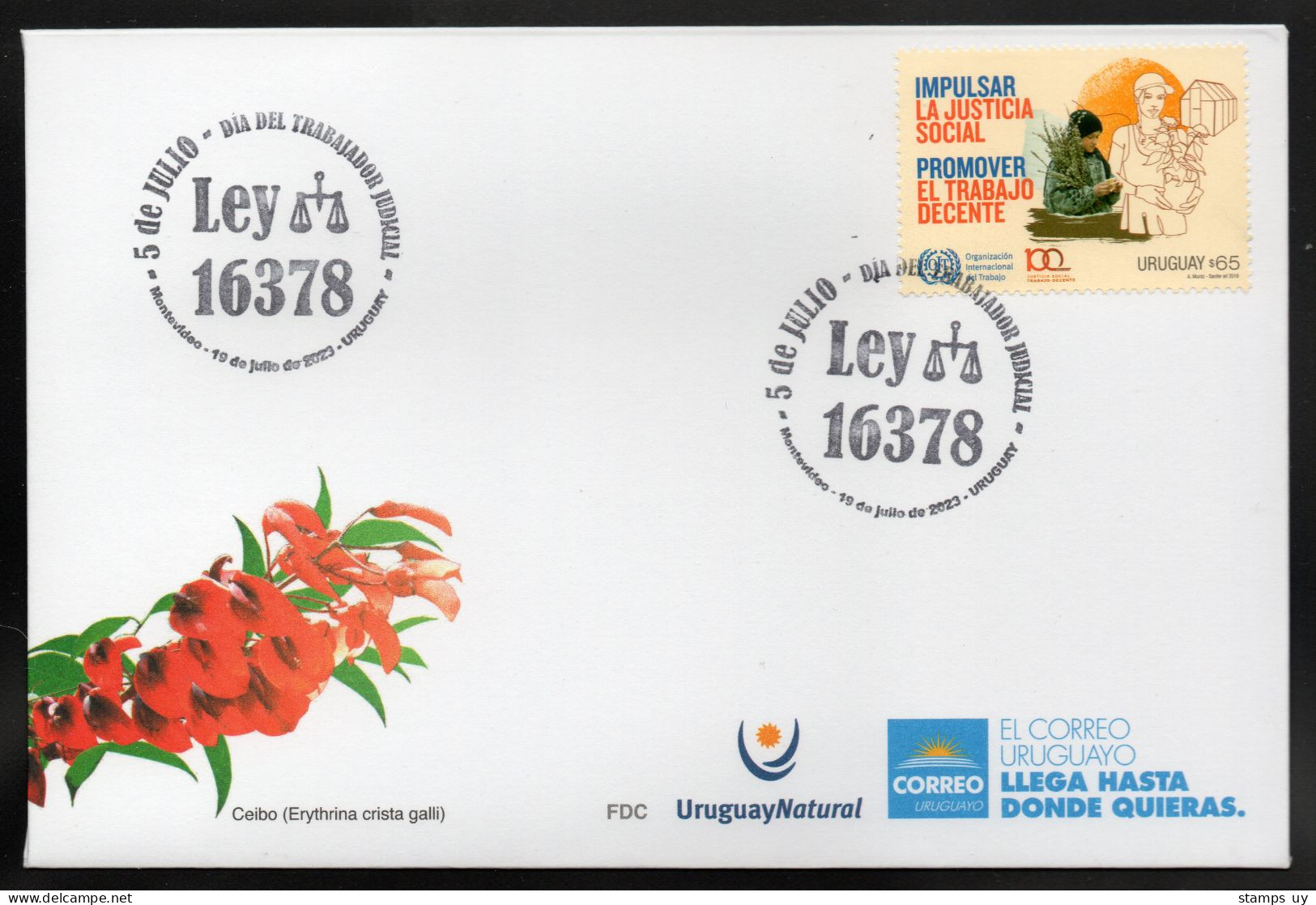 URUGUAY 2023 (Justice, Work, Weighing Scale, OIT, ILO, ONU, UN, Agriculture, Greenhouse)- 1 Cover With Special Postmark - IAO