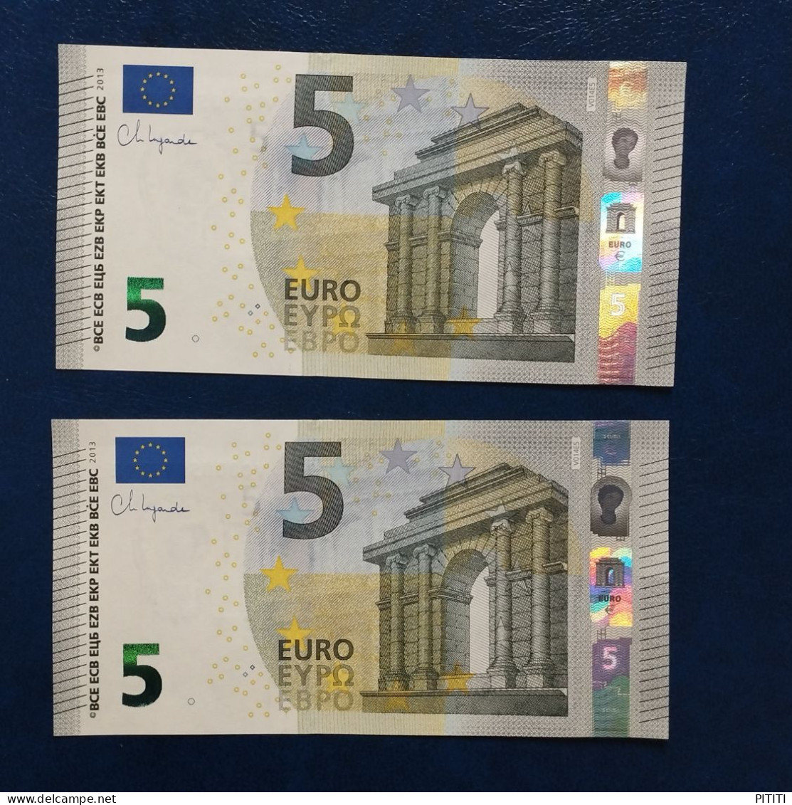 EURO SPAIN 5 V014E5 VC000 LAGARDE UNC, PAIR CORRELATIVE RADAR2 - 5 Euro