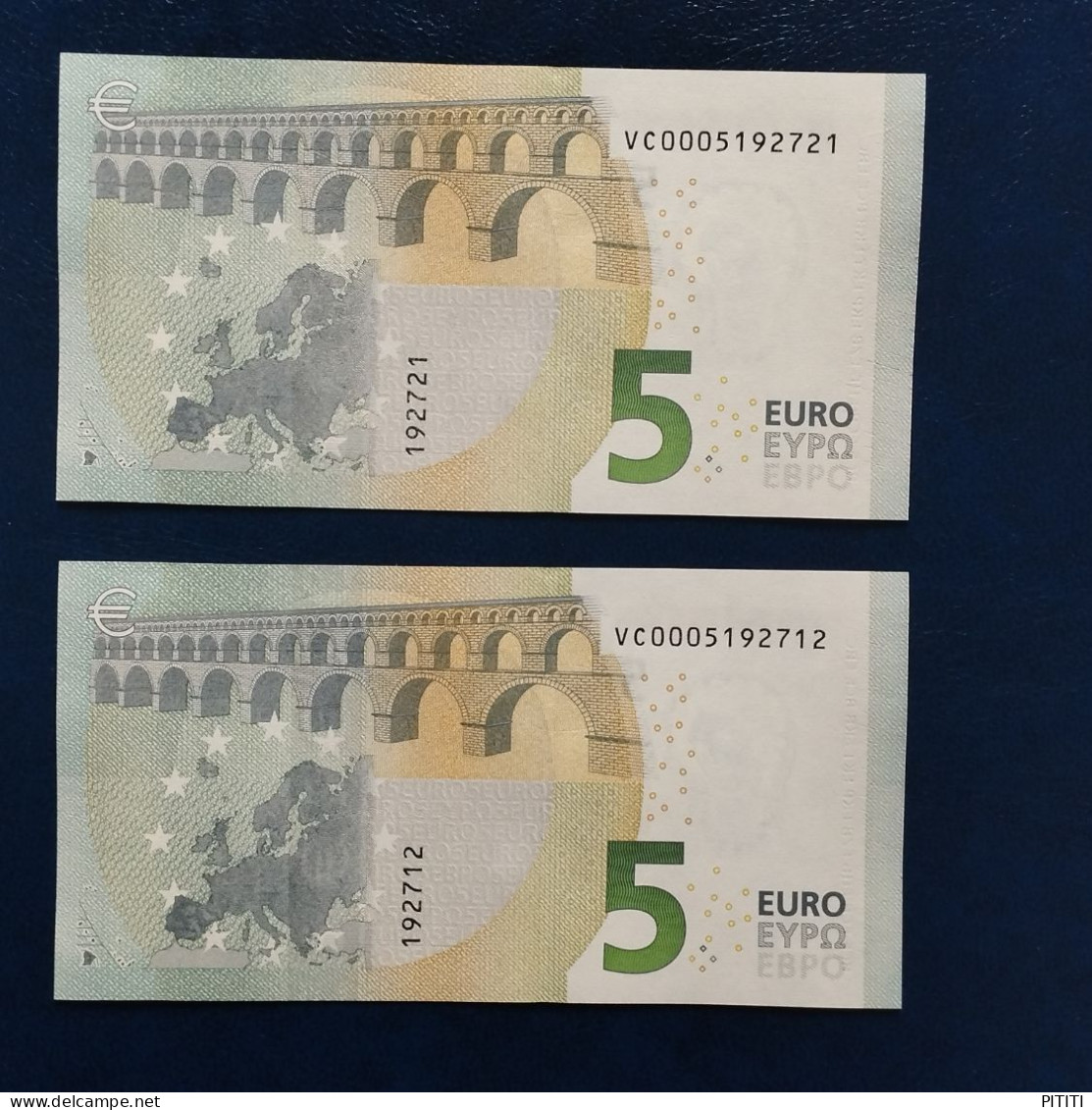 EURO SPAIN 5 V014E5 VC000 LAGARDE UNC, PAIR CORRELATIVE RADAR2 - 5 Euro