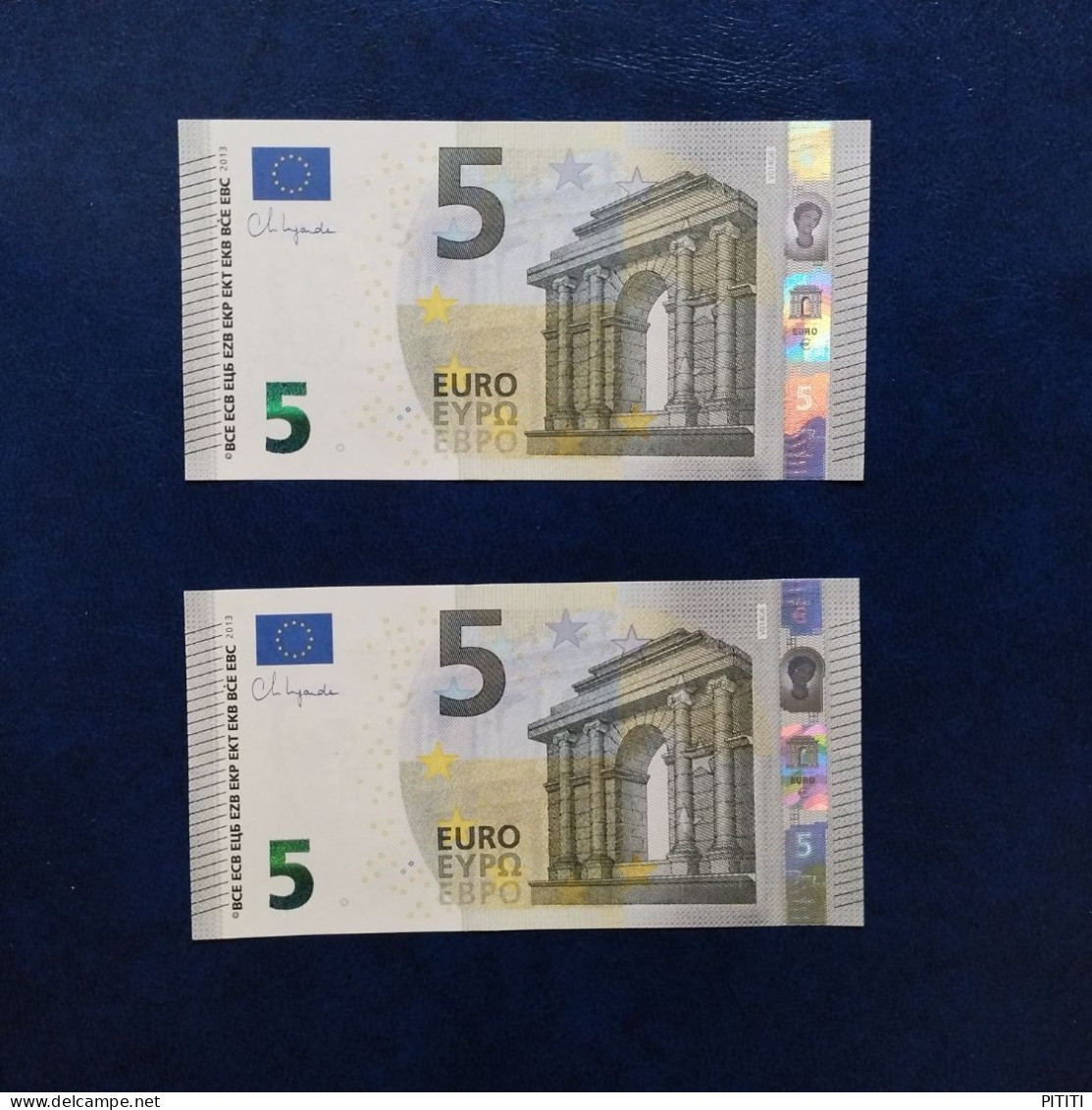 EURO SPAIN 5 V014G6 VC LAGARDE UNC, PAIR CORRELATIVE RADAR2 - 5 Euro