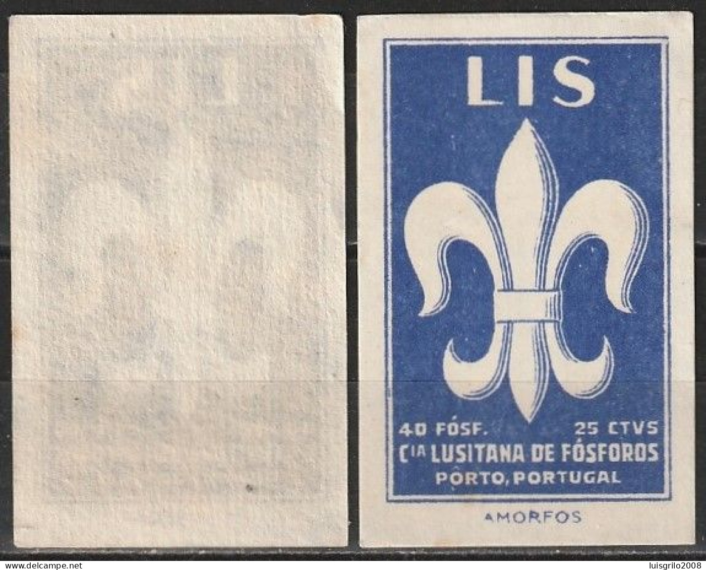 Vignette/ Étiquette, Portugal - Lis -|- Companhia Lusitana De Fósforos, Porto - Ortsausgaben