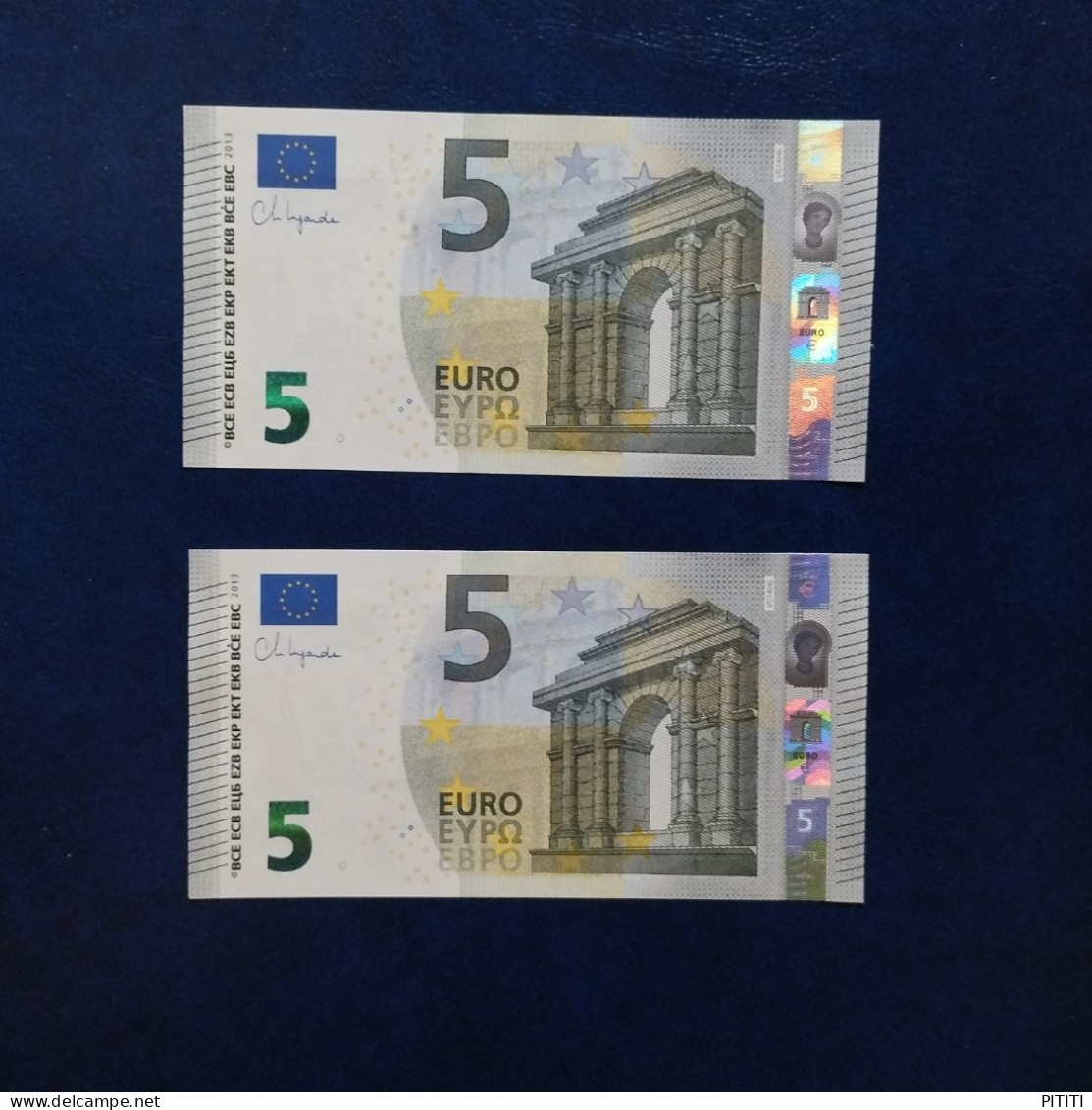 EURO SPAIN 5 V014H6 VC LAGARDE UNC, PAIR CORRELATIVE RADAR2 - 5 Euro