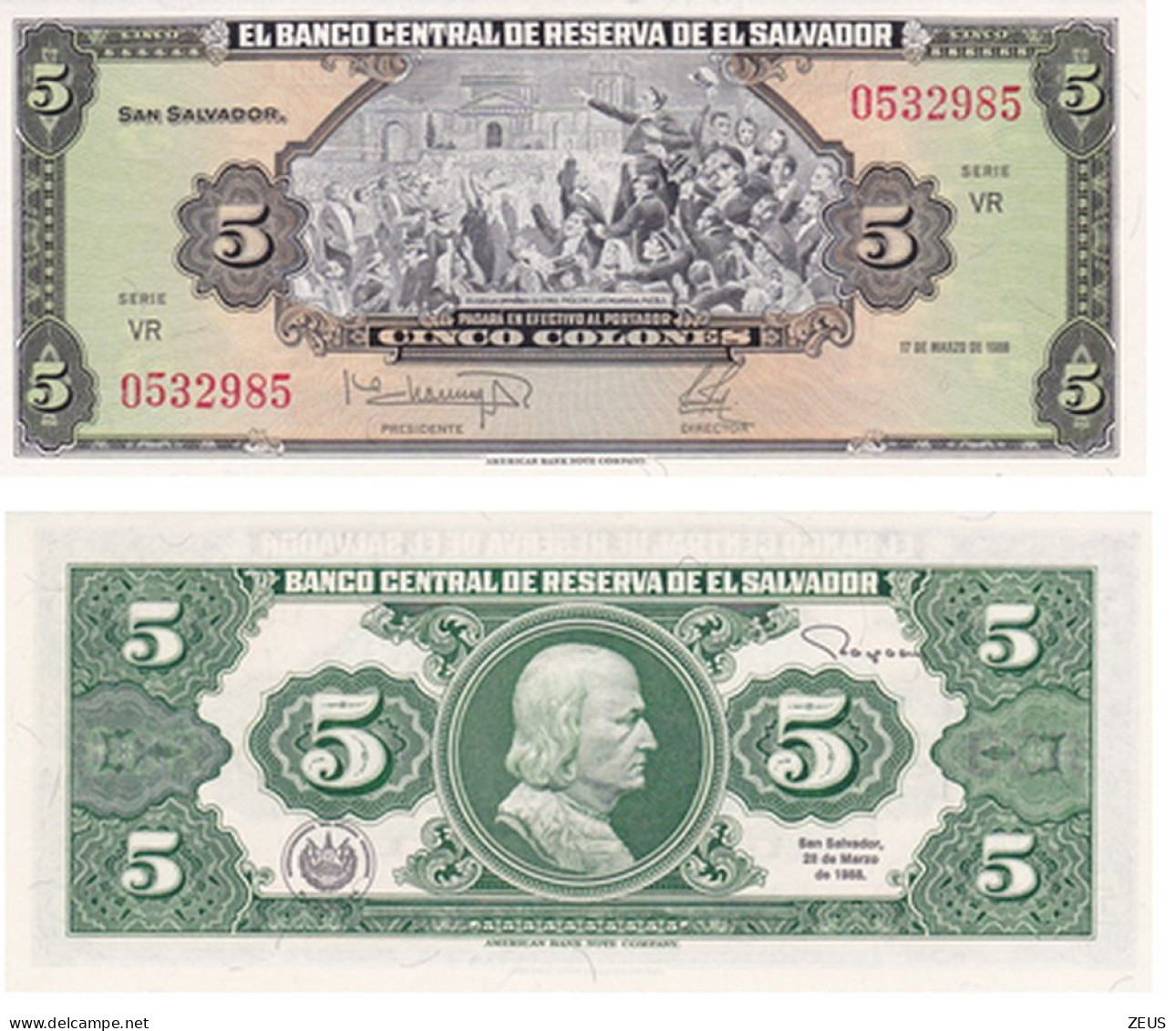 EL SALVADOR 5 COLONES 1988  PIK 134B FDS - Salvador