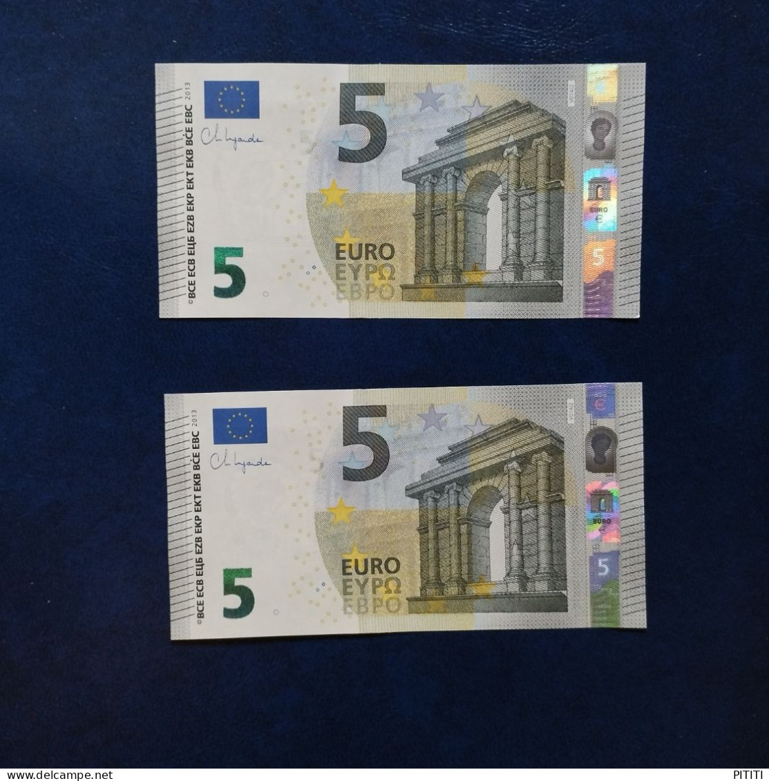 EURO SPAIN 5 V014J2 VC LAGARDE UNC, PAIR CORRELATIVE RADAR2 - 5 Euro