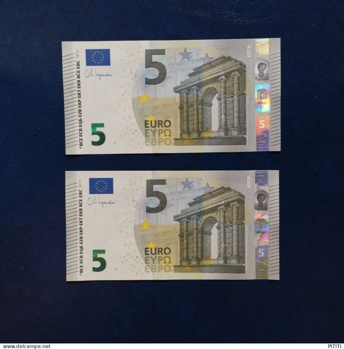 EURO SPAIN 5 V014J6 VC LAGARDE UNC, PAIR CORRELATIVE RADAR2 - 5 Euro