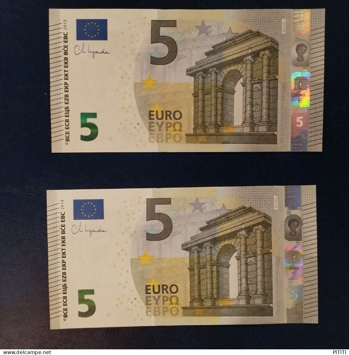 EURO SPAIN 5 V015A1 VC LAGARDE UNC, PAIR CORRELATIVE RADAR2 - 5 Euro