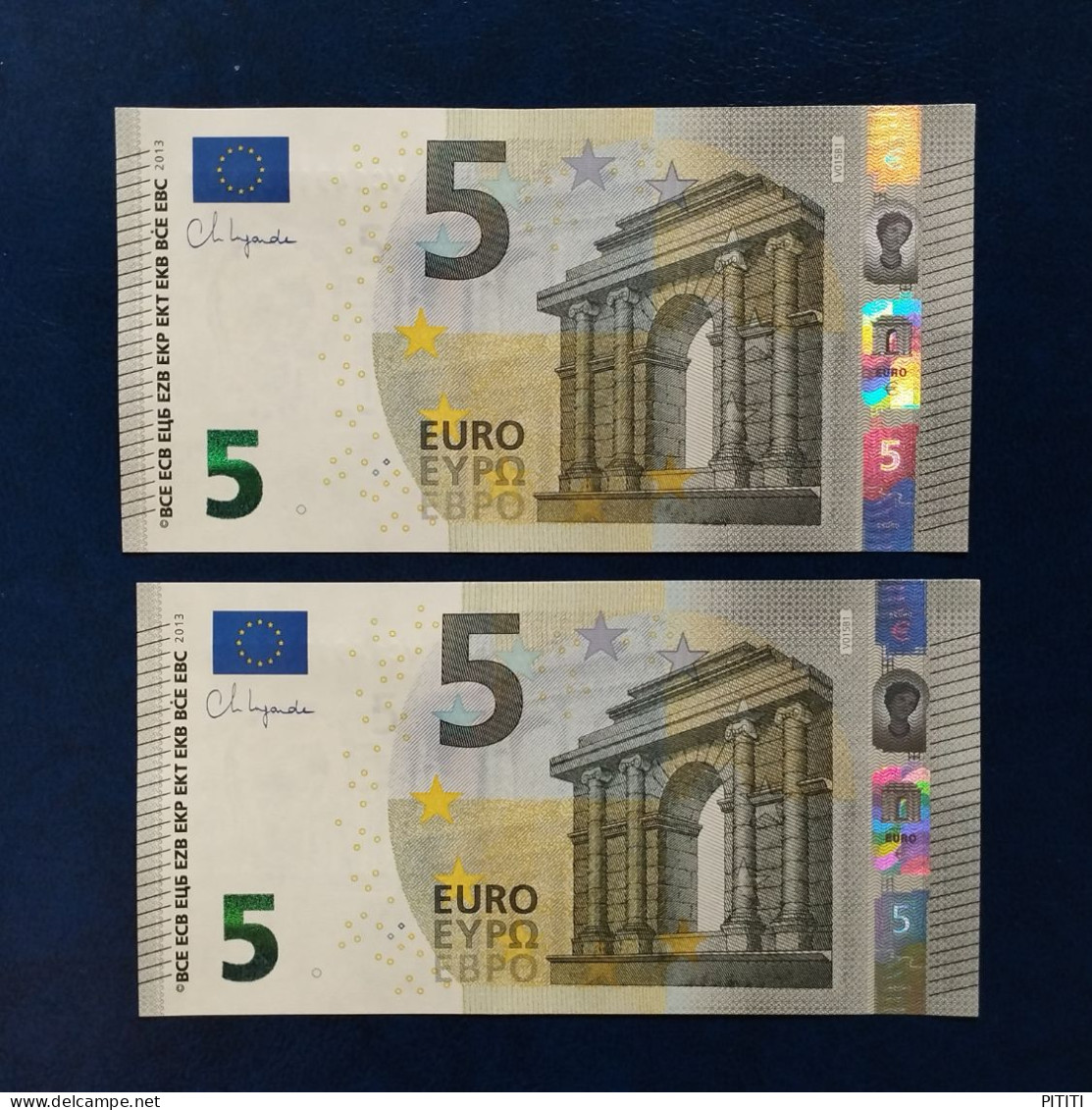 EURO SPAIN 5 V015B1 VC LAGARDE UNC, PAIR CORRELATIVE RADAR2 CAPICUA VERY RARE - 5 Euro