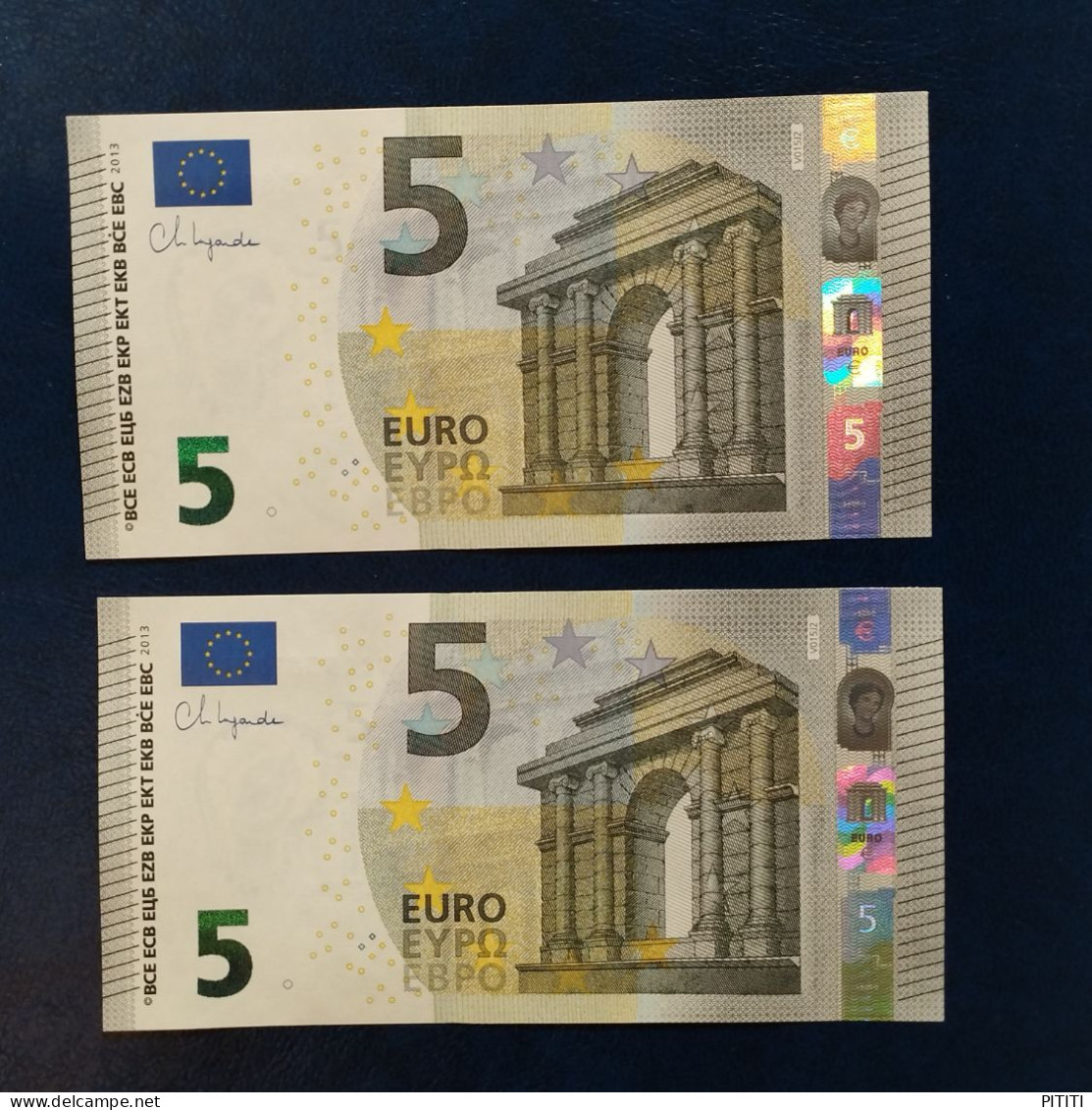 EURO SPAIN 5 V015J2 VC UNC LAGARDE, PAIR CORRELATIVE RADAR2 - 5 Euro