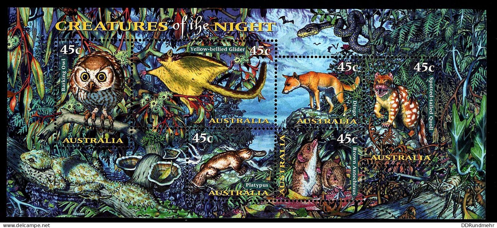 1997 Nocturnal Animals  Michel AU BL25 Stamp Number AU 1622a Yvert Et Tellier AU BF49 Stanley Gibbons AU MS1719 Xx MNH - Blocks & Sheetlets