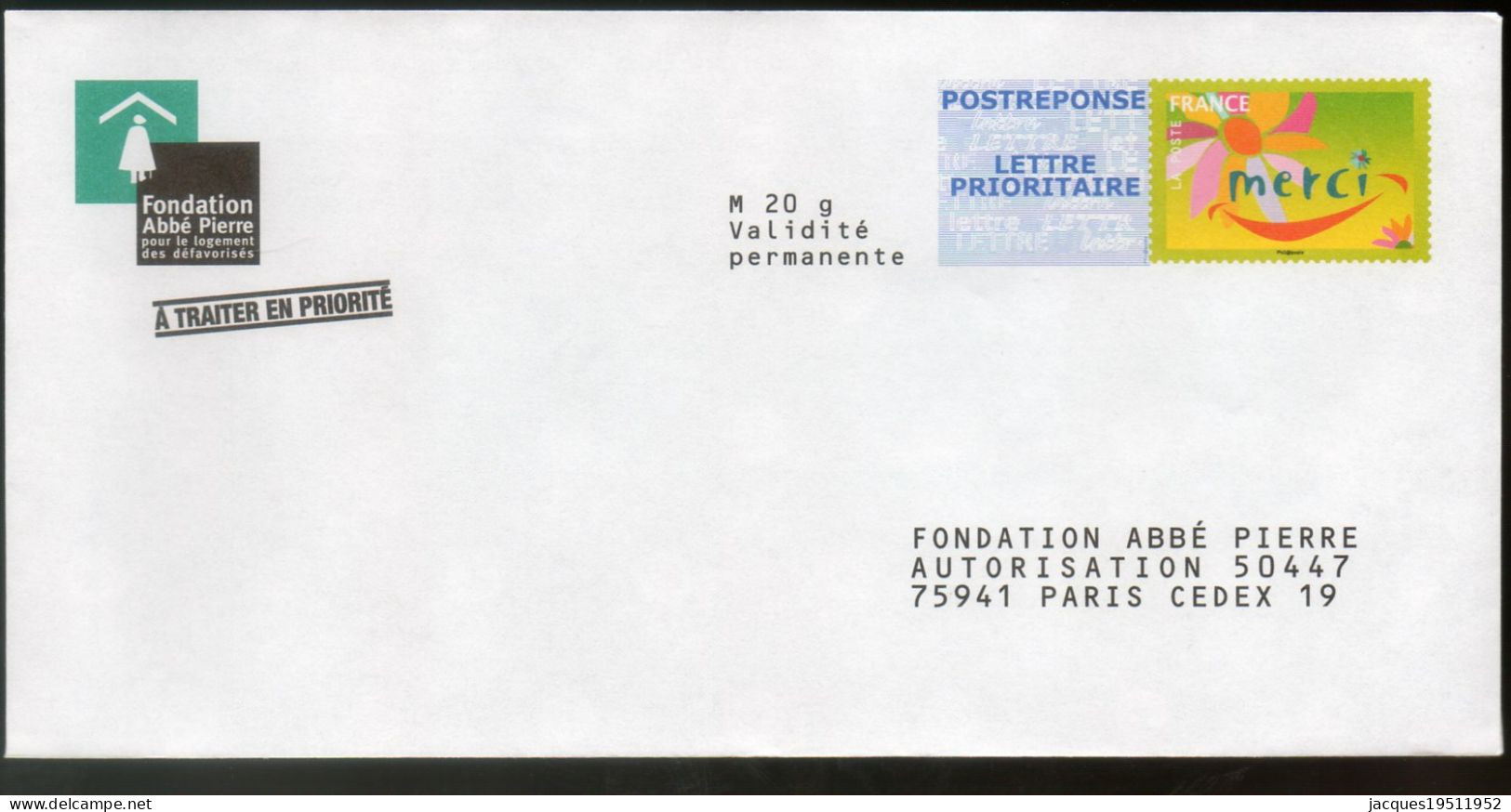 NJ-115 - Merci - Fondation Abbé Pierre - N° 08P452 - PAP: Antwort