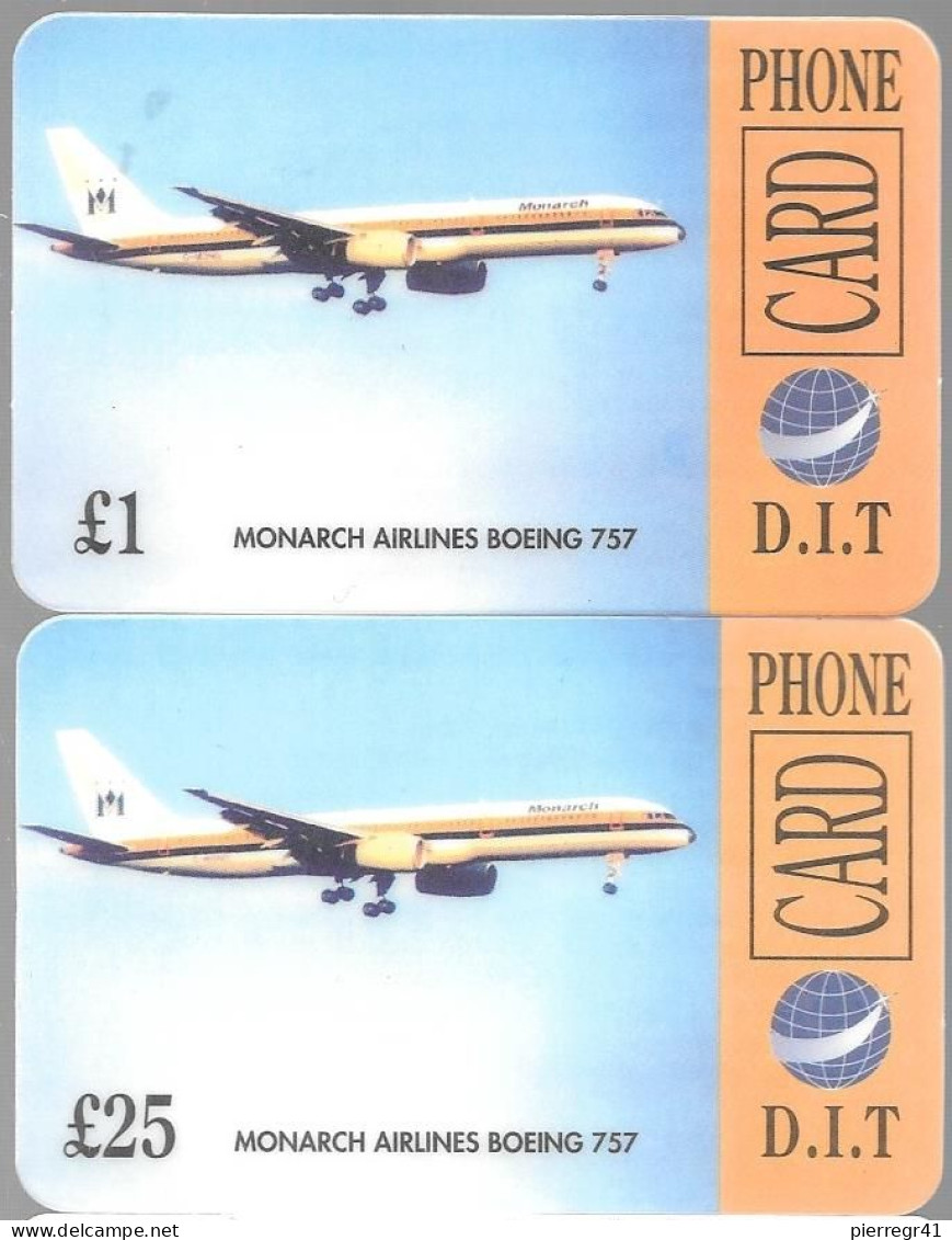 2-CARTES-PREPAYEES-GB-1£/25£-PHONECARD-BOEING 757-MONARCH AIRLINES- TBE - Airplanes