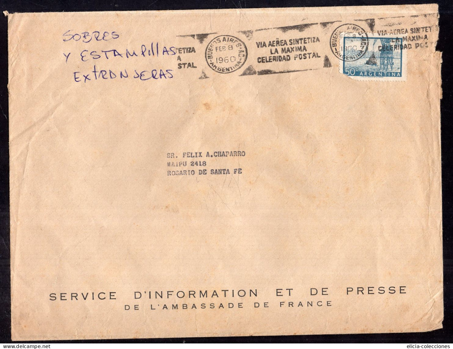 Argentina - 1960 - Letter - Talking Postmark Band - Sent To Santa Fe - Caja 1 - Briefe U. Dokumente