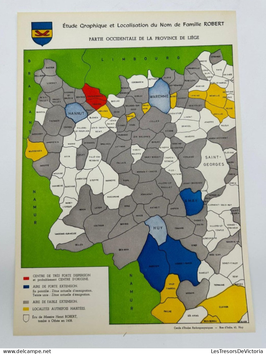 Vieux Papier - Généalogie - Etude Du Nom De La Famille ROBERT - Belgique - Carte Geographique - 35x24 Cm - Documenti Storici