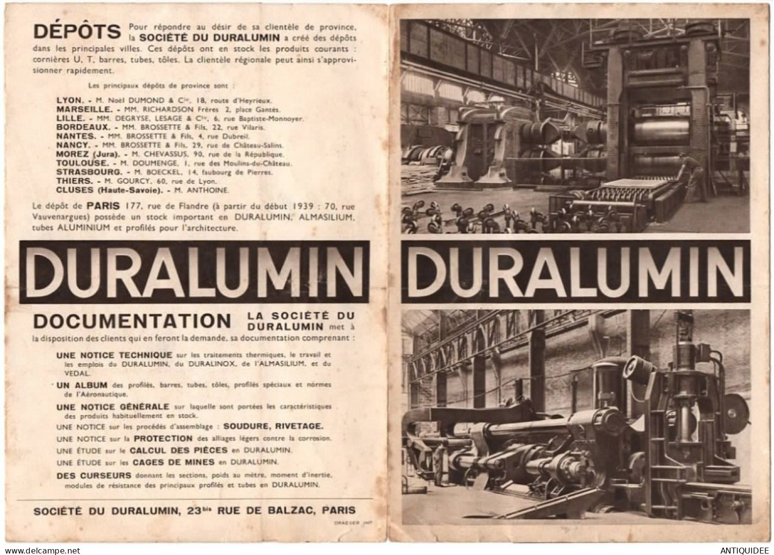 ALUMINIUM - DURALUMIN - PUBLICITÈ - Société Du DURALUMIN - Documentation Et Utilisation - - Autres & Non Classés