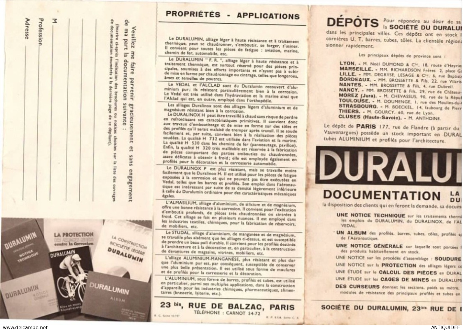 ALUMINIUM - DURALUMIN - PUBLICITÈ - Société du DURALUMIN - Documentation et utilisation -